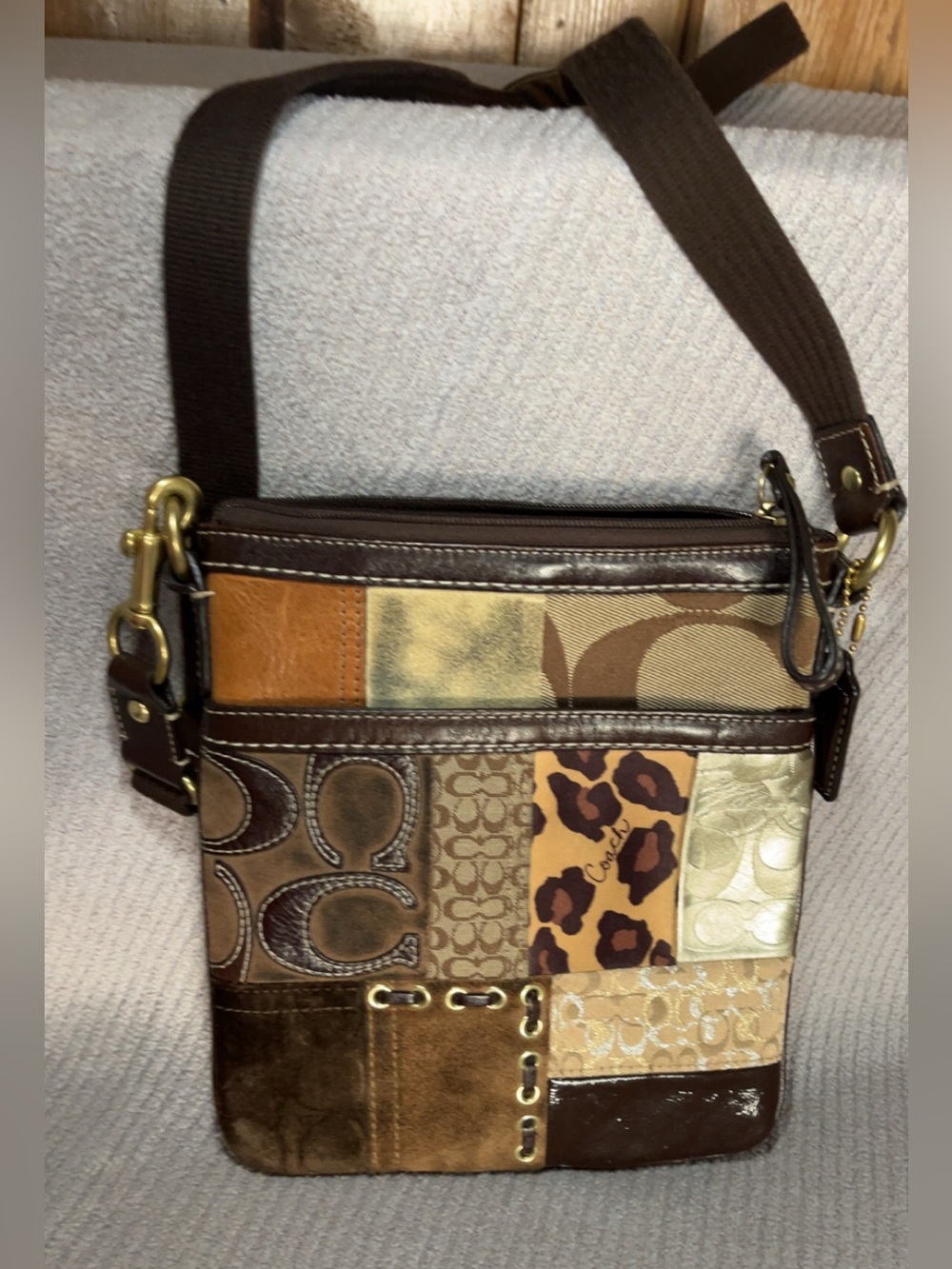 Vintage Coach Patchwork Multi-Texture Crossbody Swingpack Bag.